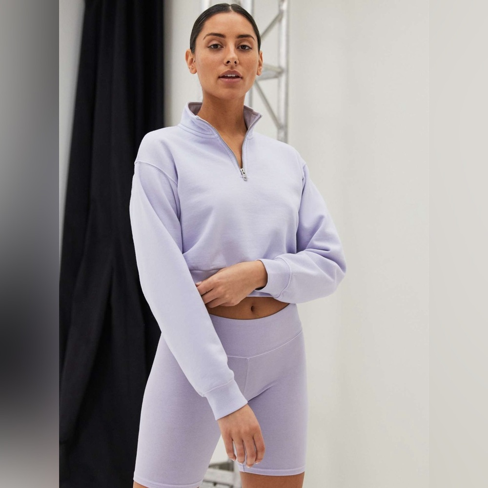 Aritzia TNA Lilac Cropped Quarter Zip Sweatshirt in M